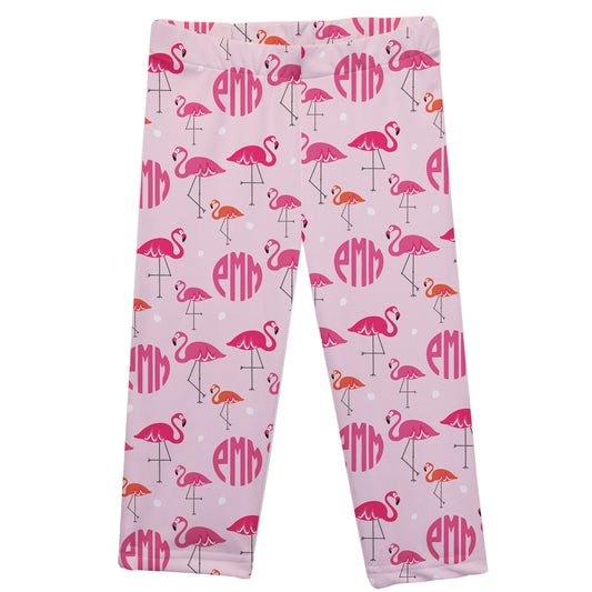 Flamingo Personalized Monogram Print Pink Capri Leggings