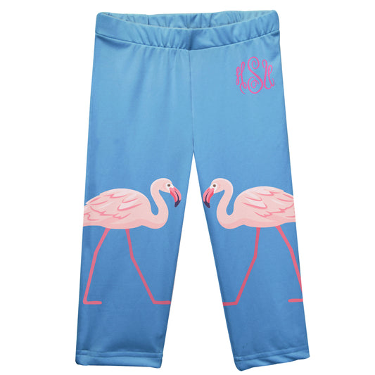 Flamingos Personalized Monogram Blue Capri Leggings