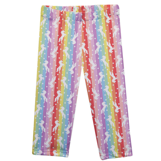 Unicorn Print Rainbow Colors Stripes Capri Leggings - Wimziy&Co.