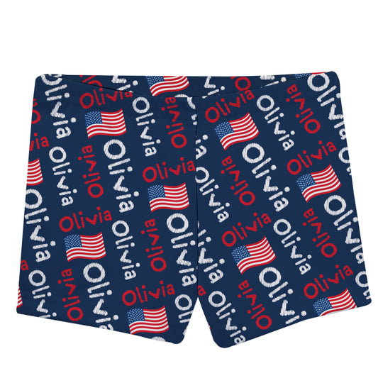 American Flags Personalized Name Print Navy Shorties