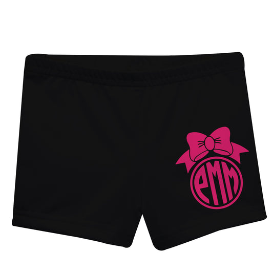 Bow Monogram Black and Hot Pink Girls Shorties