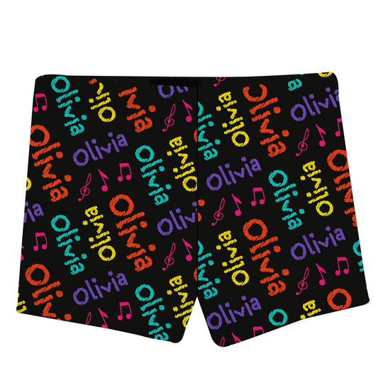 Music Notes Name Print Black Shorties - Wimziy&Co.