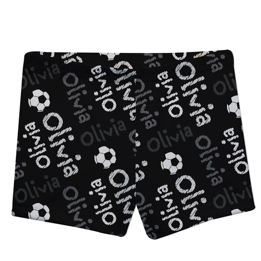 Soccer Ball and Personalized Name Print Black Shorties - Wimziy&Co.