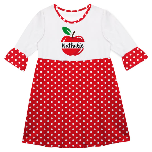Apple Personalized Name White and Red Dots Amy Dress 3/4 Sleeve - Wimziy&Co.