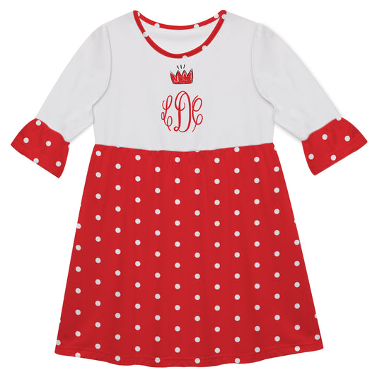 Crow And Monogram White And Red Polka Dots Amy Dress 3/4 Sleeve - Wimziy&Co.
