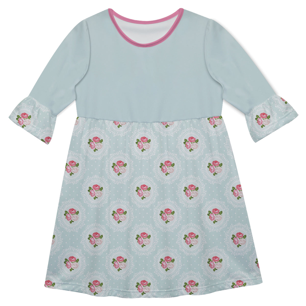 Girls light blue and pink floral dress with name - Wimziy&Co.