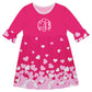 Hearts Print Monogram Hot Pink Amy Dress 3/4 Sleeve