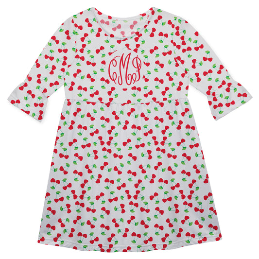 Hearts Print Personalized Monogram White Red and Green Amy Dress 3/4 Sleeve