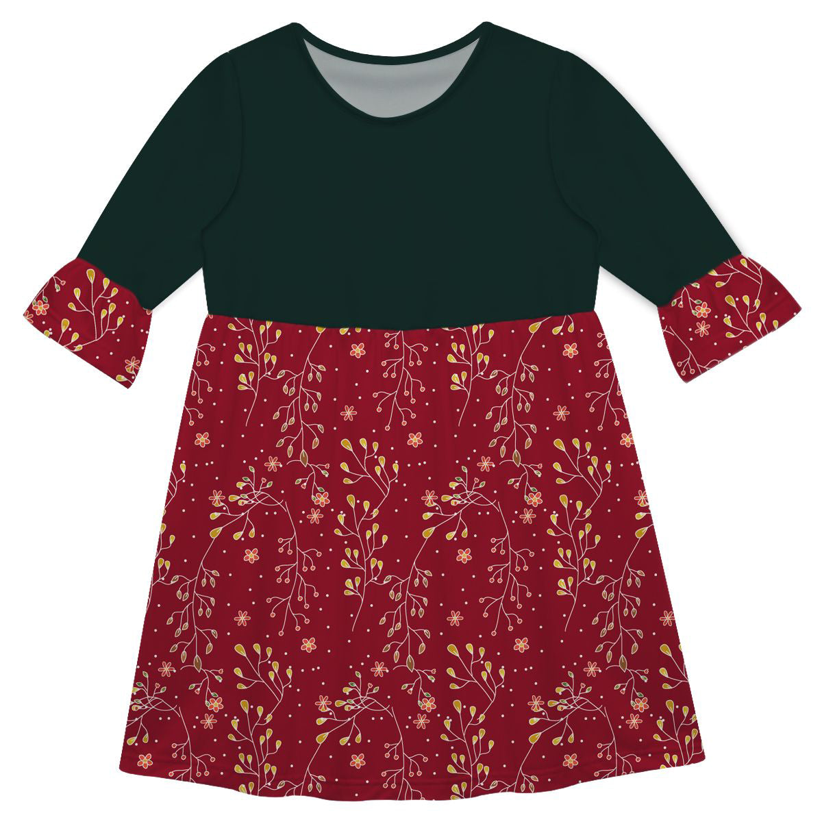 Girls maroon and gree fall dress with monogram - Wimziy&Co.