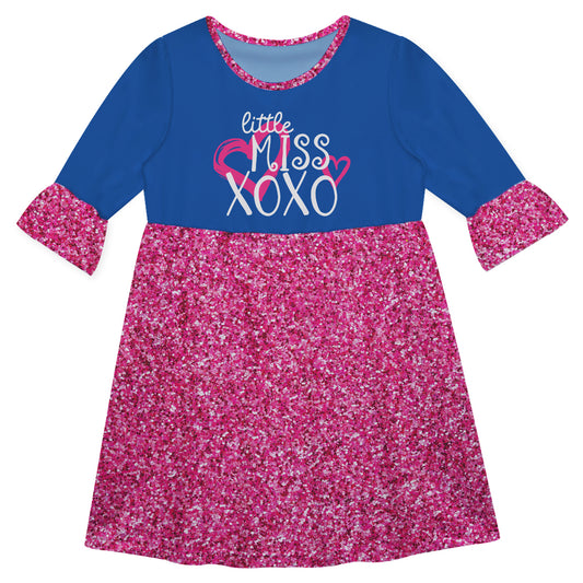 Little Miss XOXO Navy and Pink Glitter Amy Dress 3/4 Sleeve