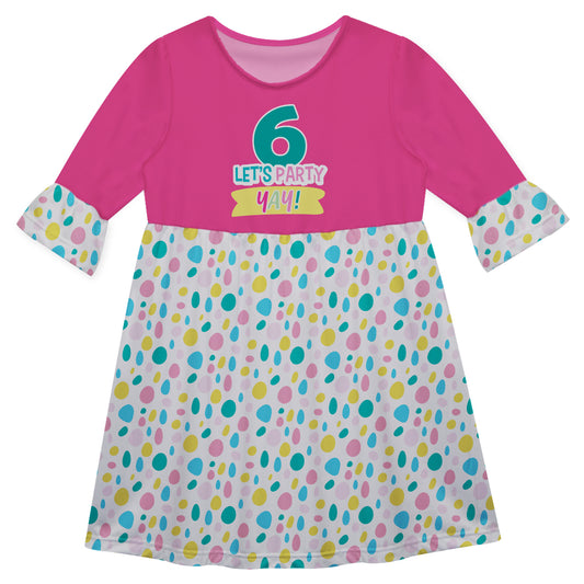 Lets Party Yay Personalized Age Hot Pink and White Amy Dress 3/4 Sleeve