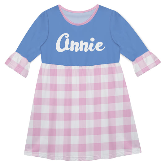 Name Light Blue and Pink Check Amy Dress 3/4 Sleeve