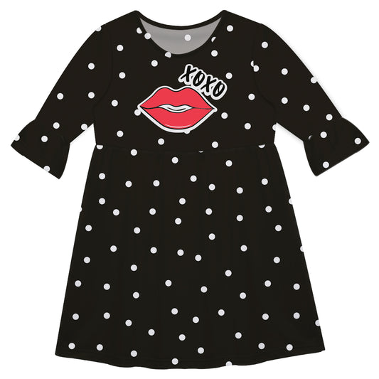 Polka Dots Lips Black Amy Dress 3/4 Sleeve