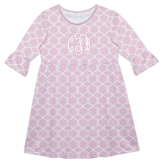 Personalized Monogram Quatrefoil Pink Amy Dress 3/4 Sleeve
