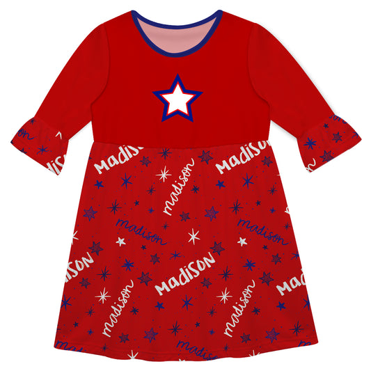 Stars Name Print Red Amy Dress 3/4 Sleeve