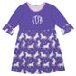 Unicorn Print Monogram Purple Amy Dress 3/4 Sleeve