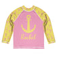 Anchor Personalized Name Pink and Yellow Long Sleeve Rash Guard