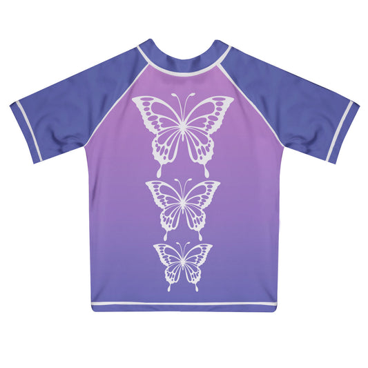 Butterflies Purple Degrade Short Sleeve Rash Guard