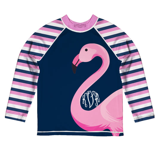 Flamingo Monogram Navy and Pink Long Sleeve Rash Guard