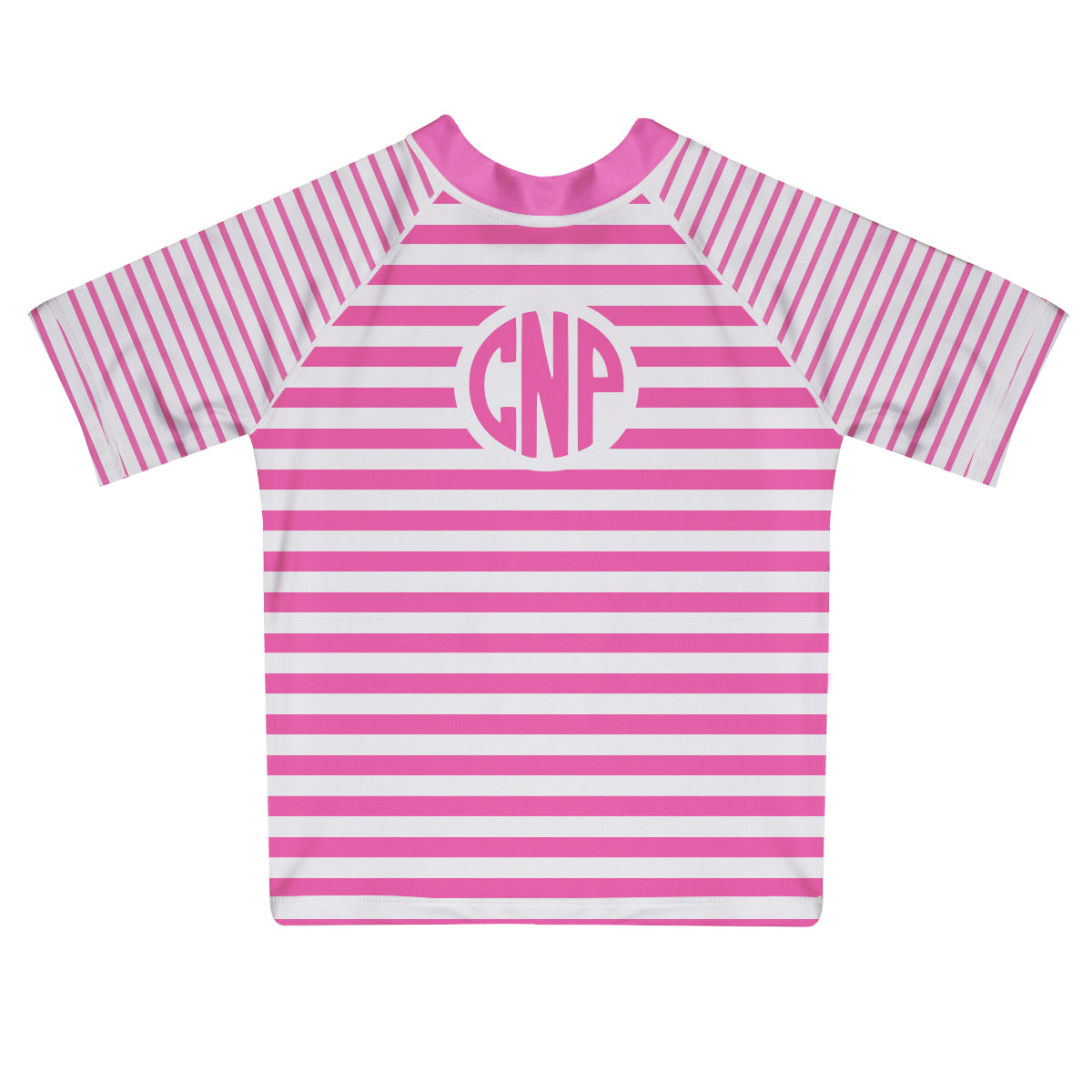 Monogram White and Pink Stripes Short Sleeve Rash Guard