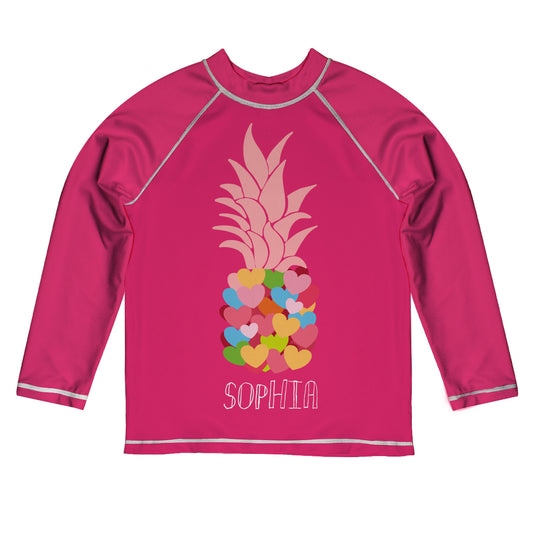 Pineapple Name Hot Pink Long Sleeve Rash Guard