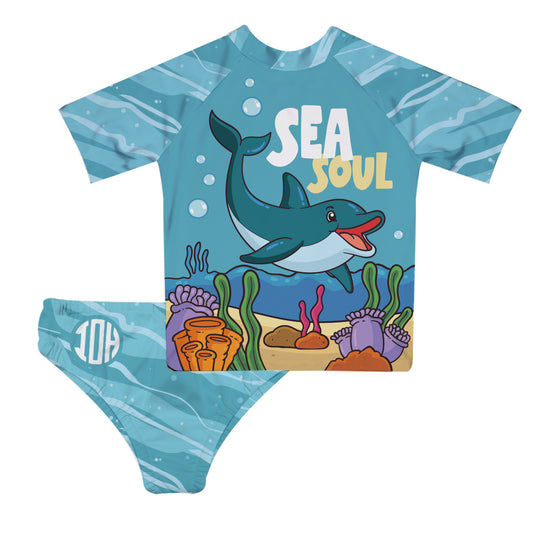 Sea Soul Personalized Monogram Blue 2pc Short Sleeve Rash Guard