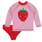 Strawberry Pink and Red Stripes 2pc Long Sleeve Rash Guard