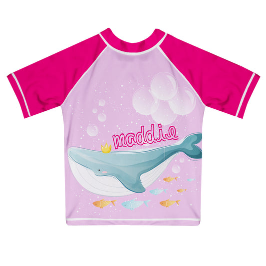 Whale Name Pink and Hot Pink Short Sleeve Rash Guard