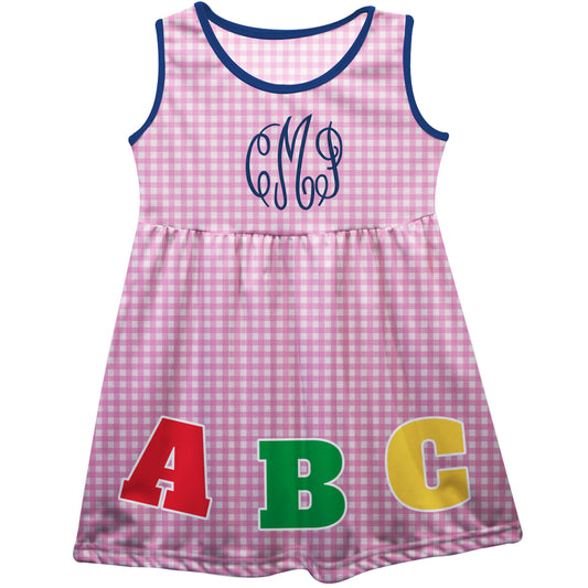 ABC Personalized Monogram Check Print Pink Tank Dress