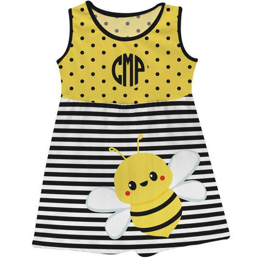 Bee Personalized Monogram Yellow Black and White Stripes Tank Dress