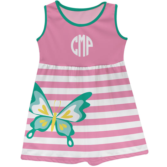 Butterfly Personalized Monogram Pink and White Stripes Tank Dress