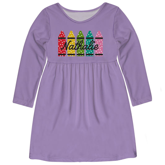 Crayons Personalized Name Purple Long Sleeve Tank Dress