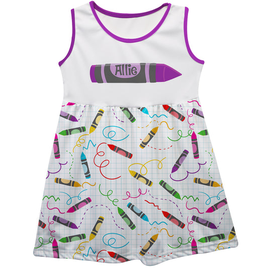 Crayons Print Name White Tank Dress