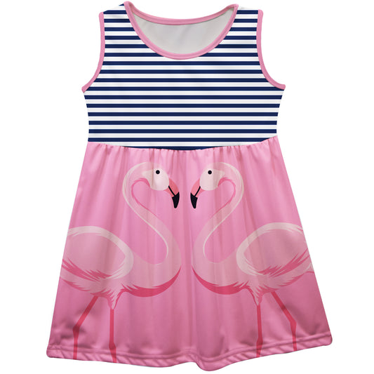Flamingos Pink White and Navy Tank Dress