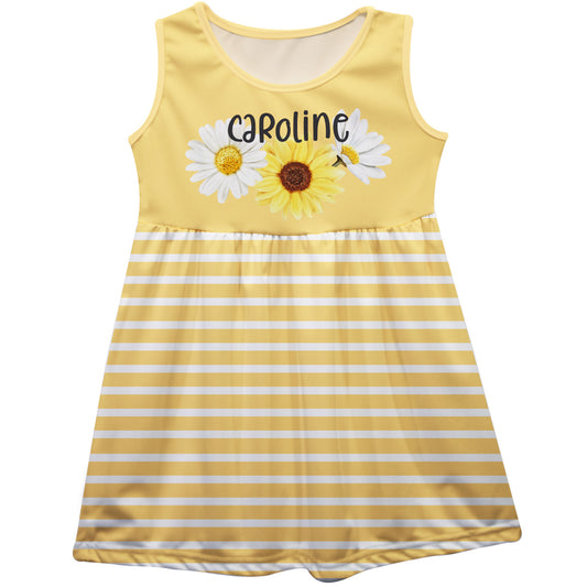 Flowers Personalized Name Yellow and White Stripes Tank Dress