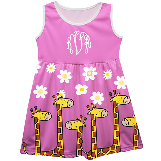 Giraffe Personalized Monogram Pink and White Tank Dress