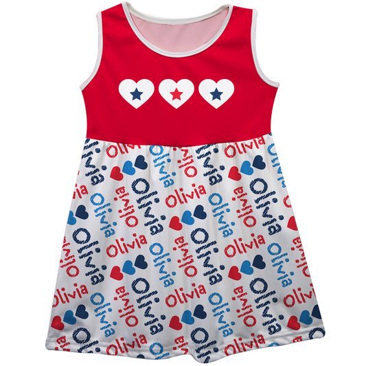 Hearts and Name Print Red and White Tank Dress - Wimziy&Co.