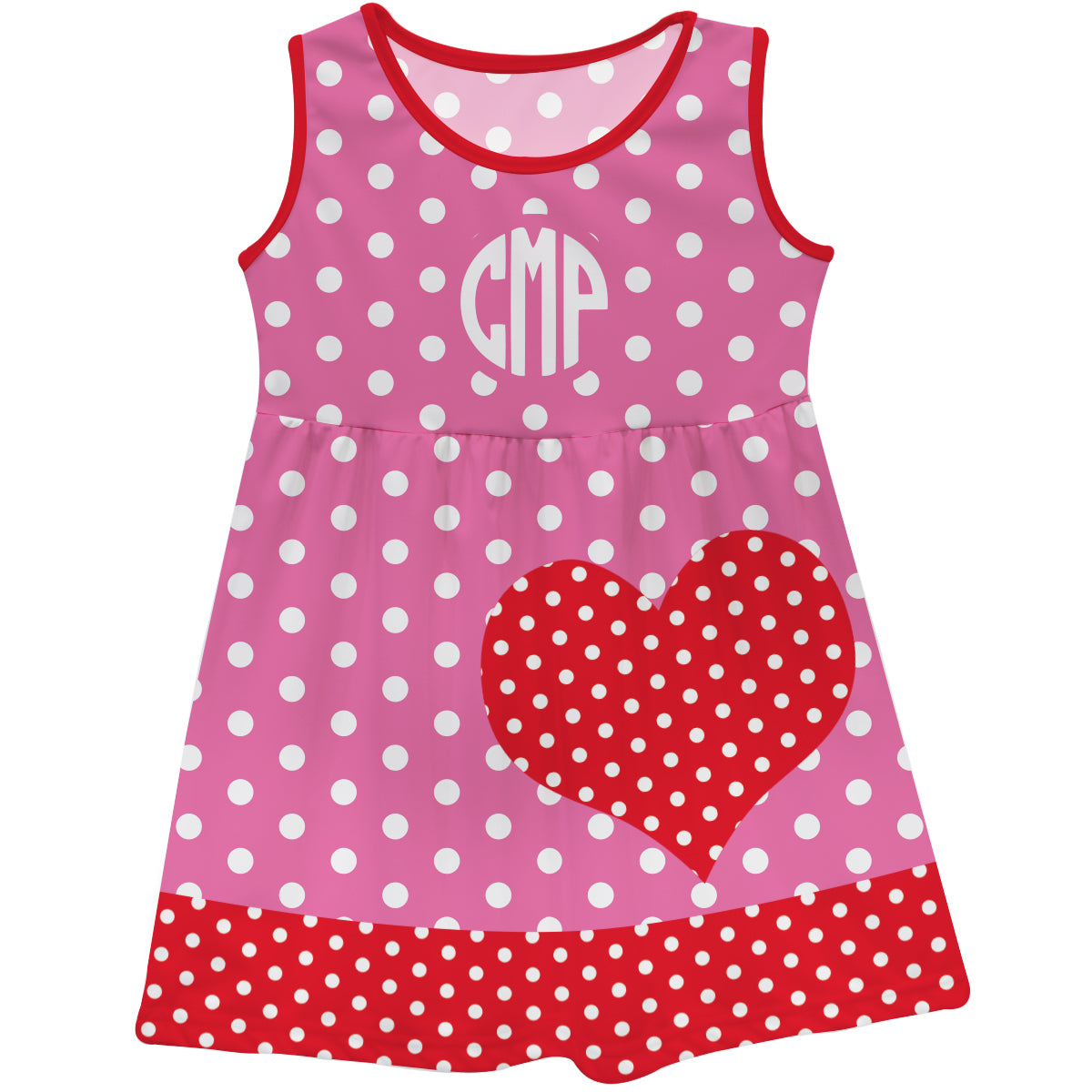 Heart Personalized Monogram Pink White and Red Polka Dots Tank Dress