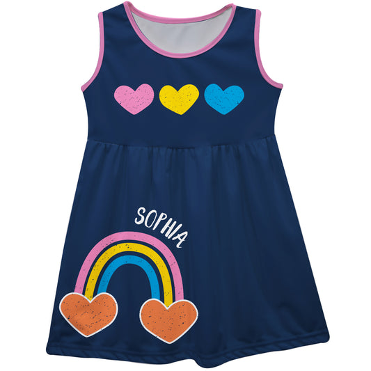 Hearts and Rainbow Name Navy Tank Dress