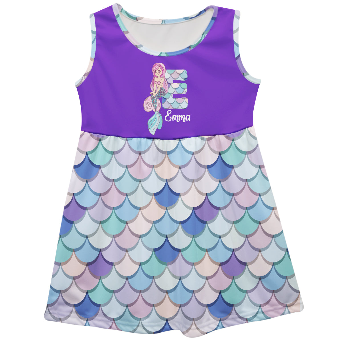 Mermaid Personalized Initial and Name Purple Tank Dress