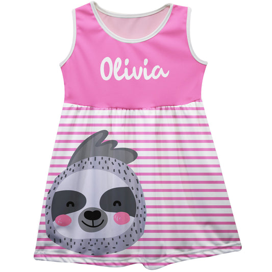 Sloth Face Name White And Pink Stripes Tank Dress