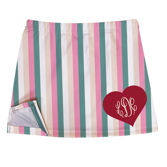 Heart Monogram Colors Stripes Skirt With Side Vents