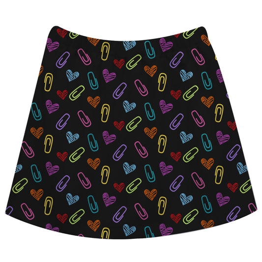 Hearts And Clip Print Black Skirt