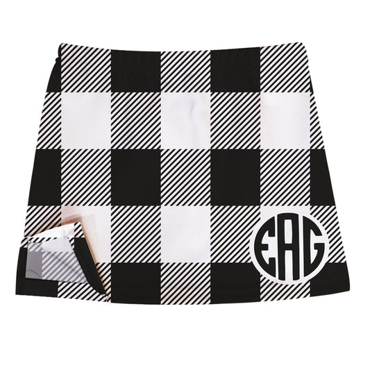 Monogram White and Black Check Skirt With Side Vents