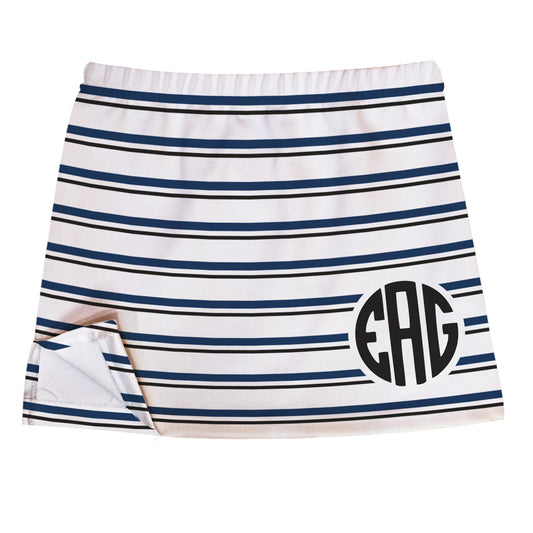Monogram White And Navy Stripes Skirt With Side Vents