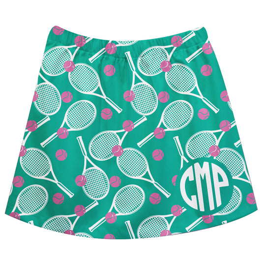 Tennis and Rackets Print Personalized Monogram Mint Skirt