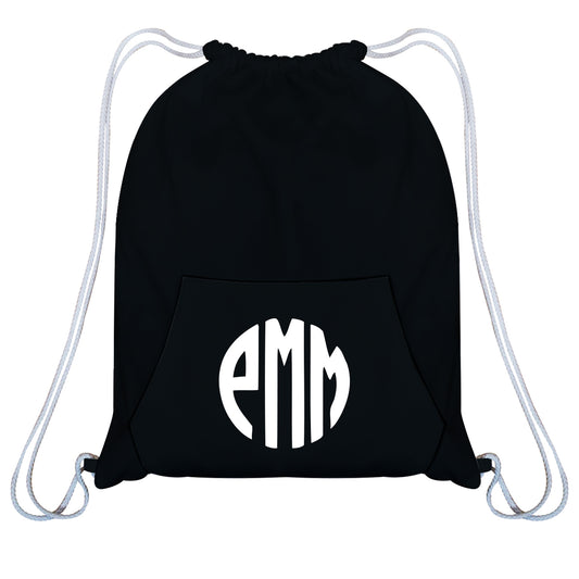 Personalized Monogram Black Fleece Gym Bag with Kangaroo Pocket 14 x19""
