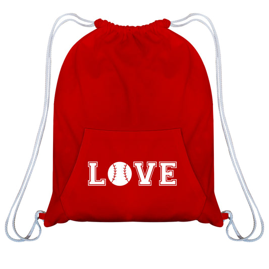 Love Softball Red White Fleece Gym Bag With Kangaroo Pocket 14 x 19""