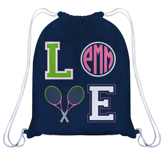 Love Tennis Monogram Navy Fleece Gym Bag