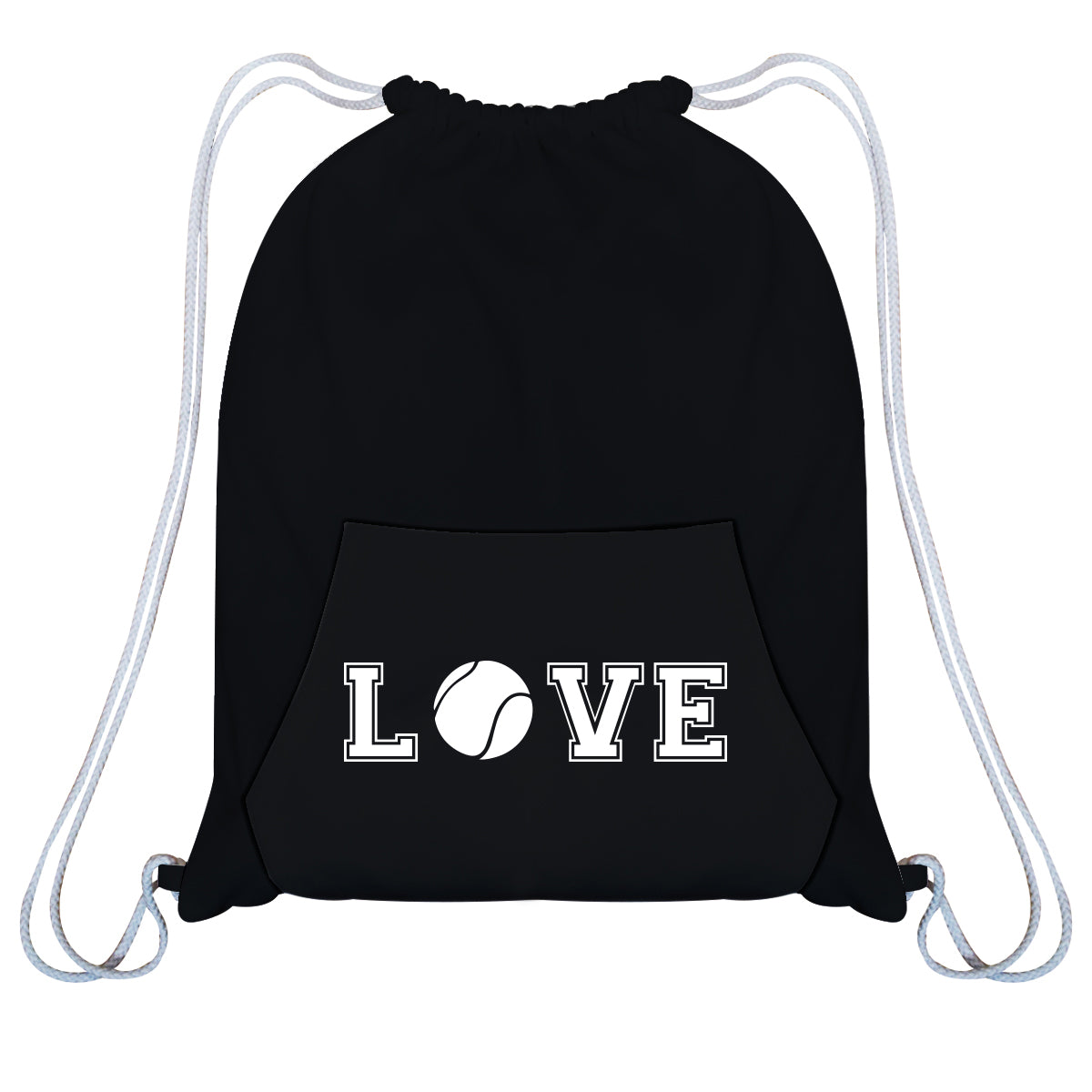Tennis Love Black Fleece Gym Bag With Kangaroo Pocket